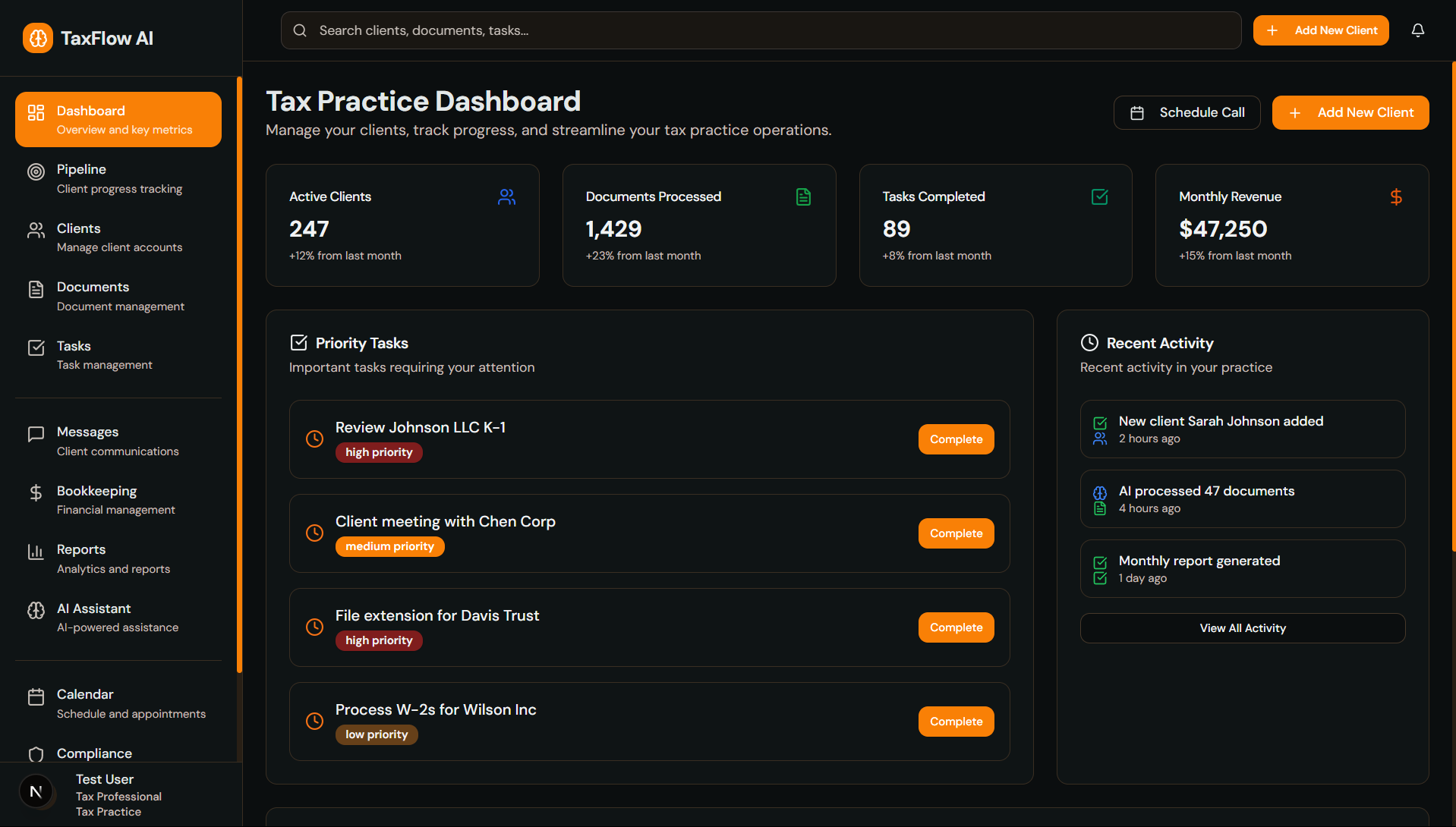 AI Tax Automation Dashboard with Analytics