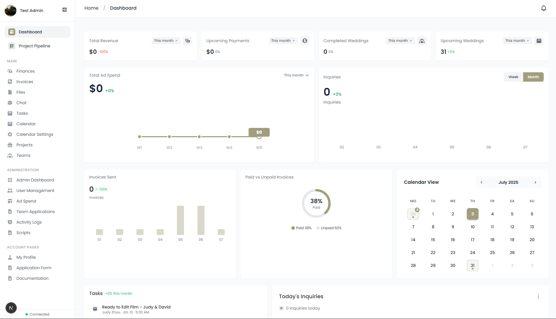 Wedding Portal Dashboard - Team Collaboration Interface